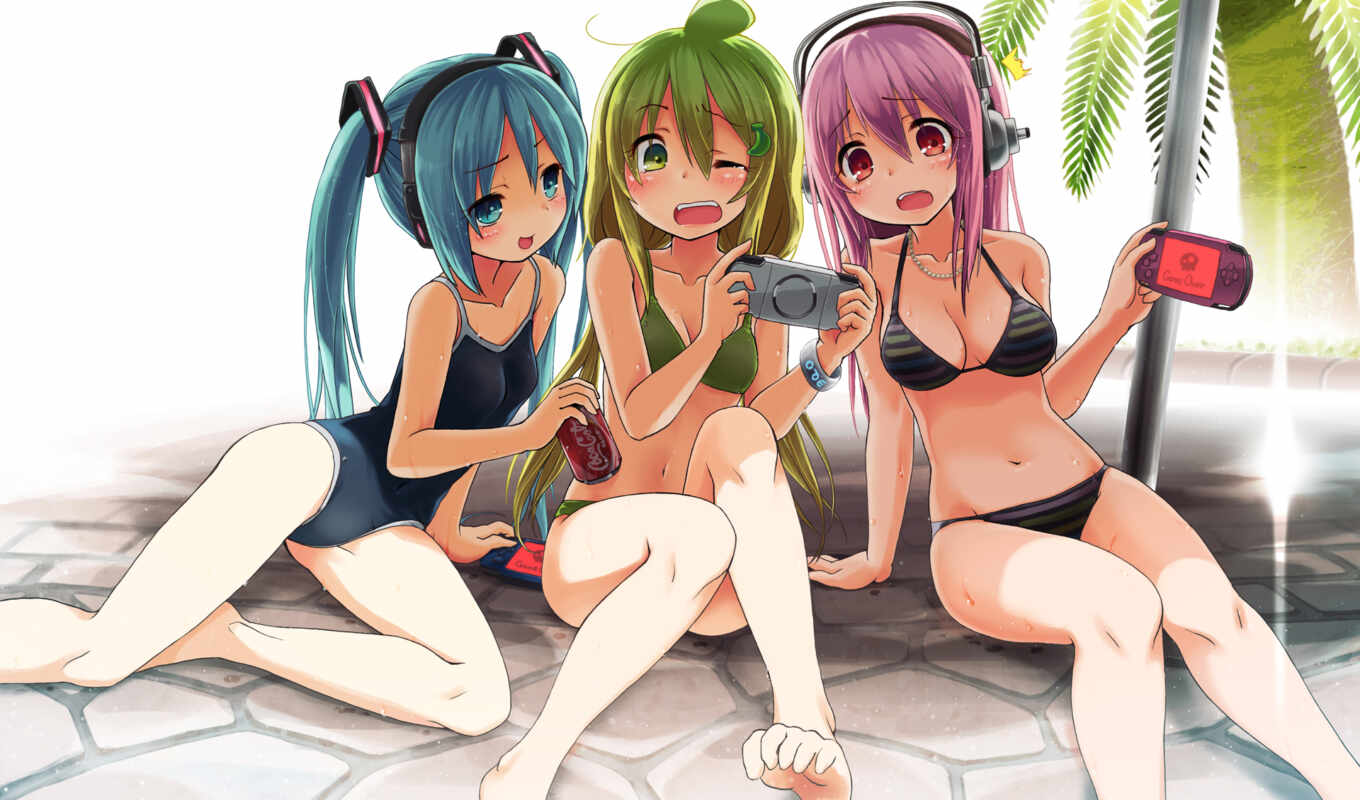 headphones, picture, picture, save, anime, girls, vocaloid, beach, girls, coca, cola, choose, with the button, right, mice, picsfab, downloads, psp, ♪, character, nightcore