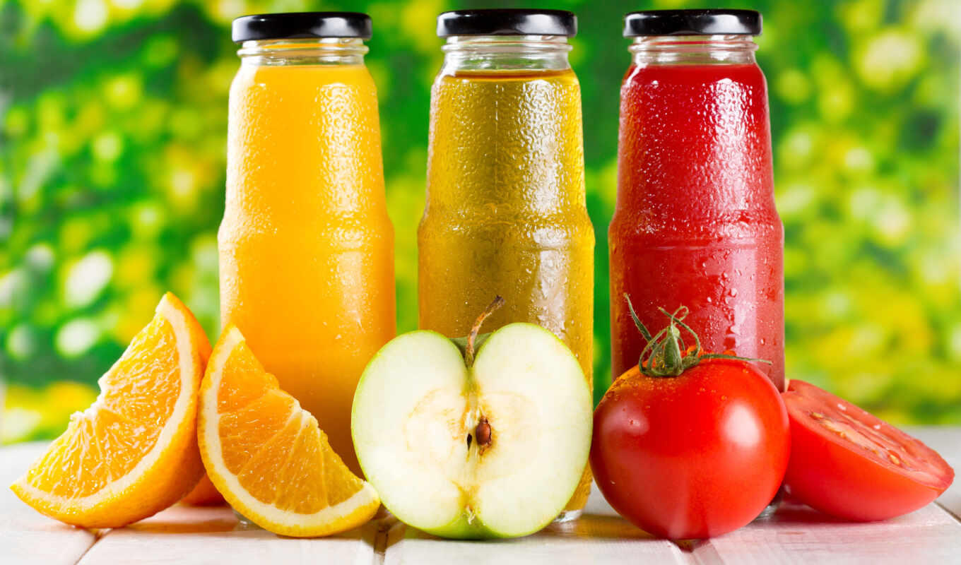 еда, glass, картинка, оранжевый, напитки, помидоры, яблоки, трио, juice, бутылка, фрукты