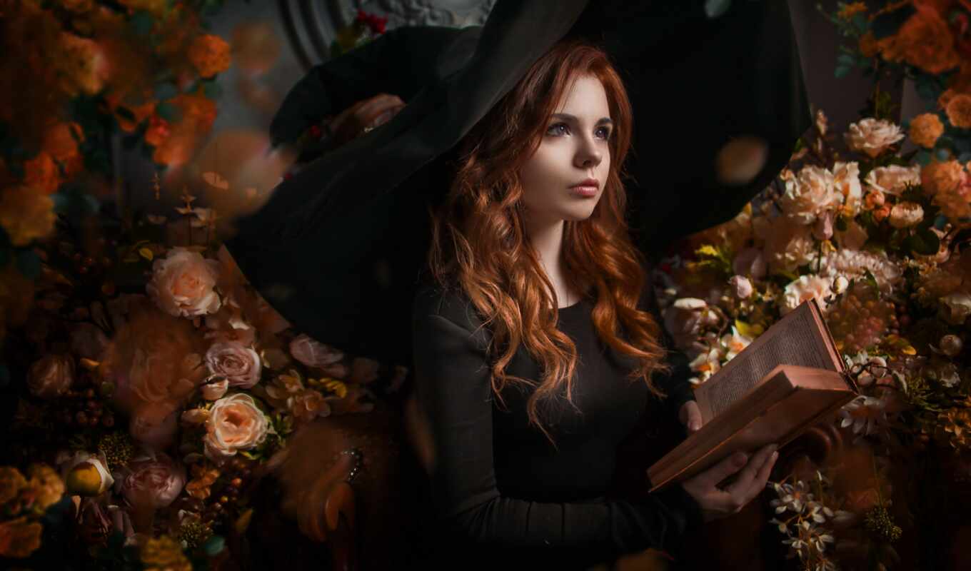 girl, red, hair, witch, beautiful