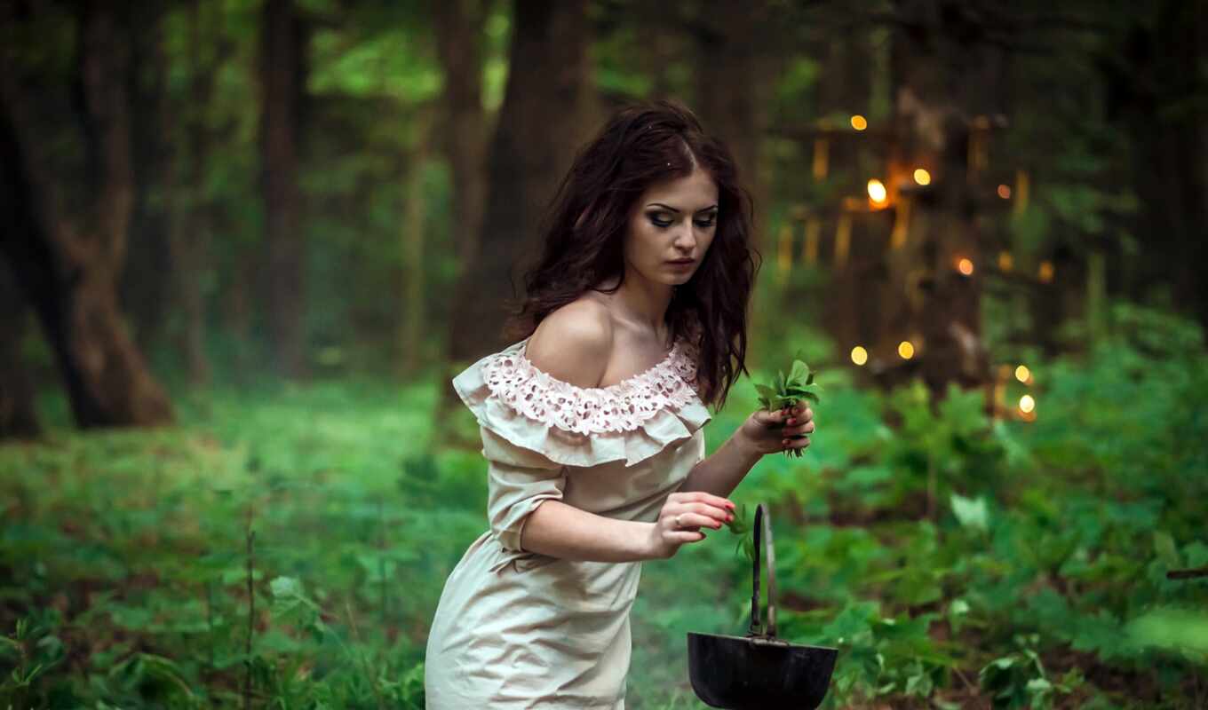 girl, green, witch, fairy, book, flower, magic, witch, tomb, fore, privorot