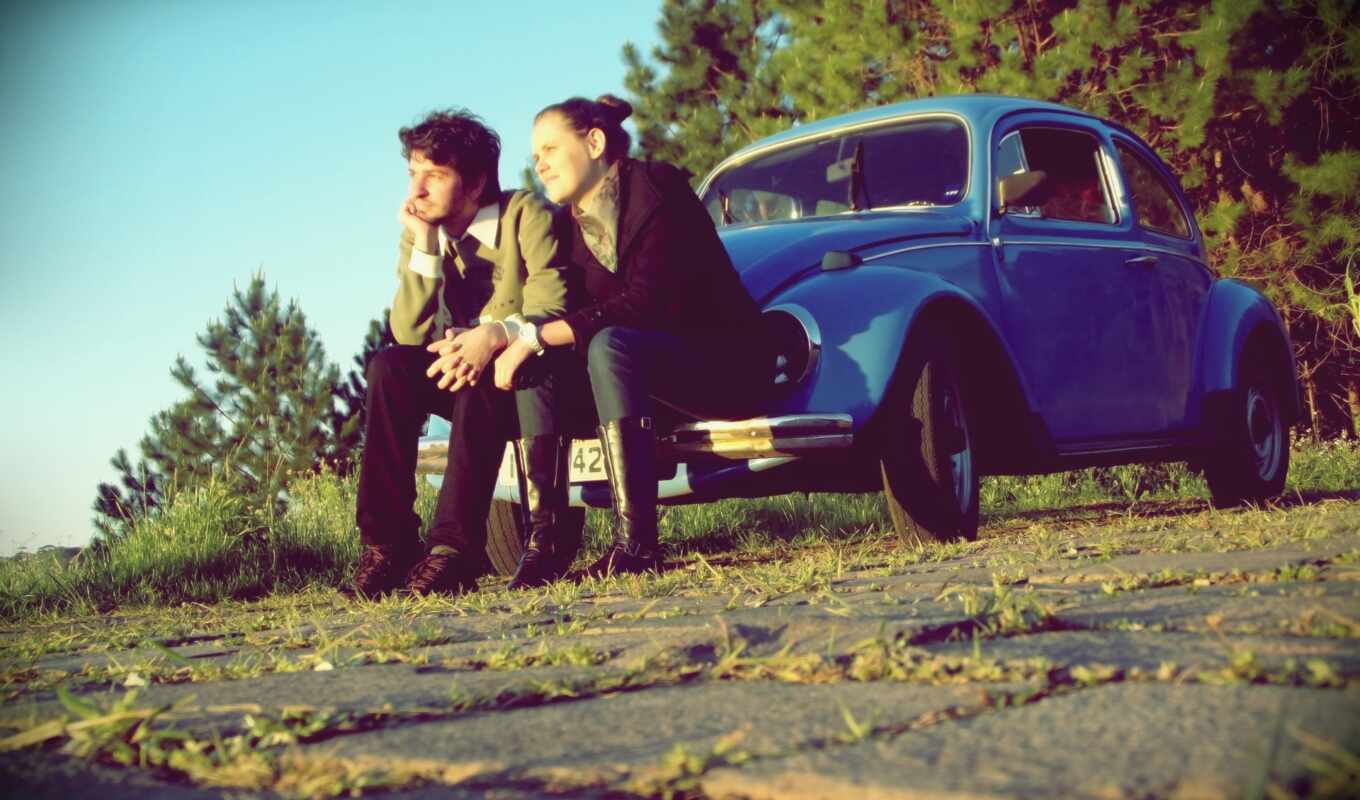 grass, sunrise, forest, road, him and her, rui, vw beetle