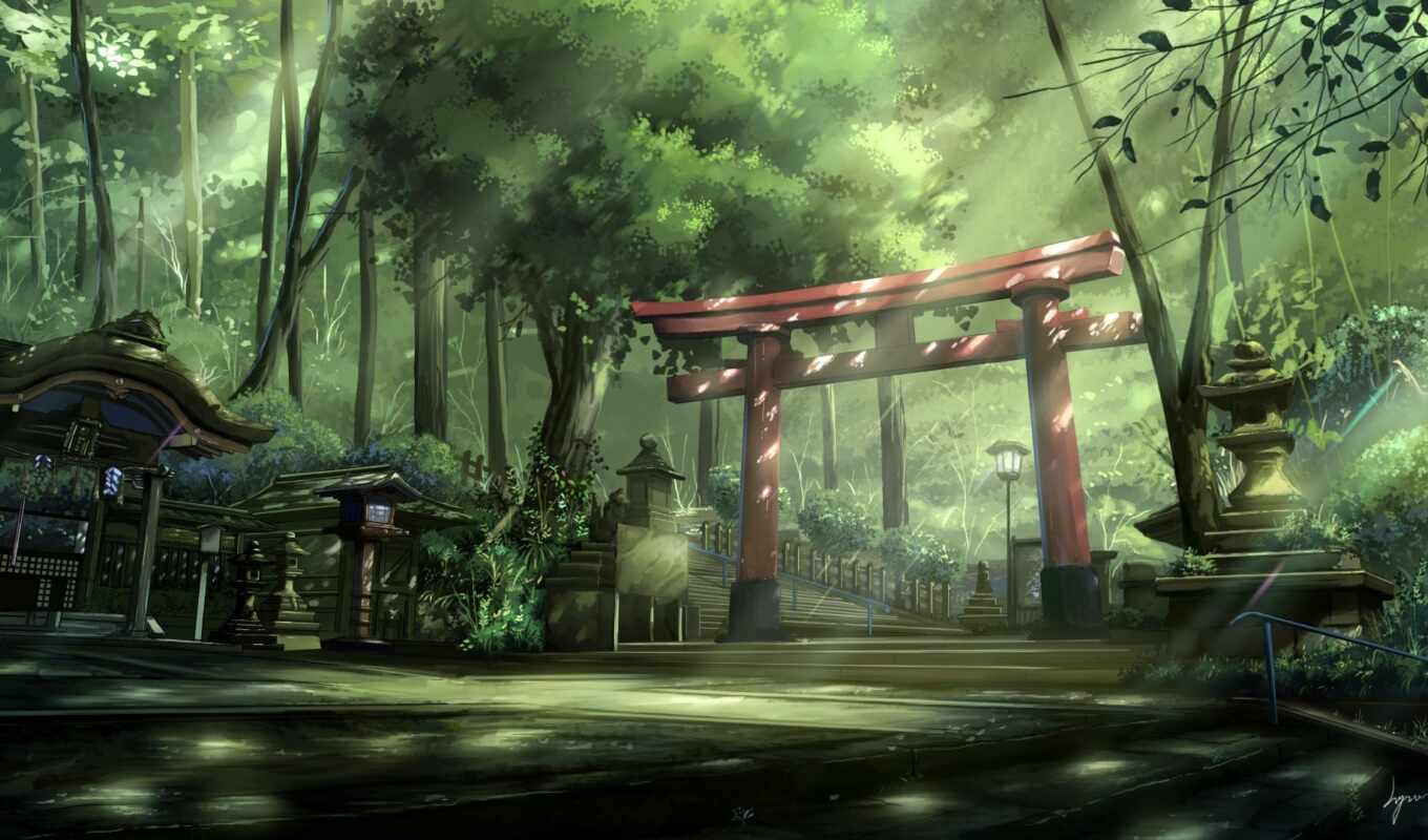 landscape, japanese, anim, gates, torii, oir