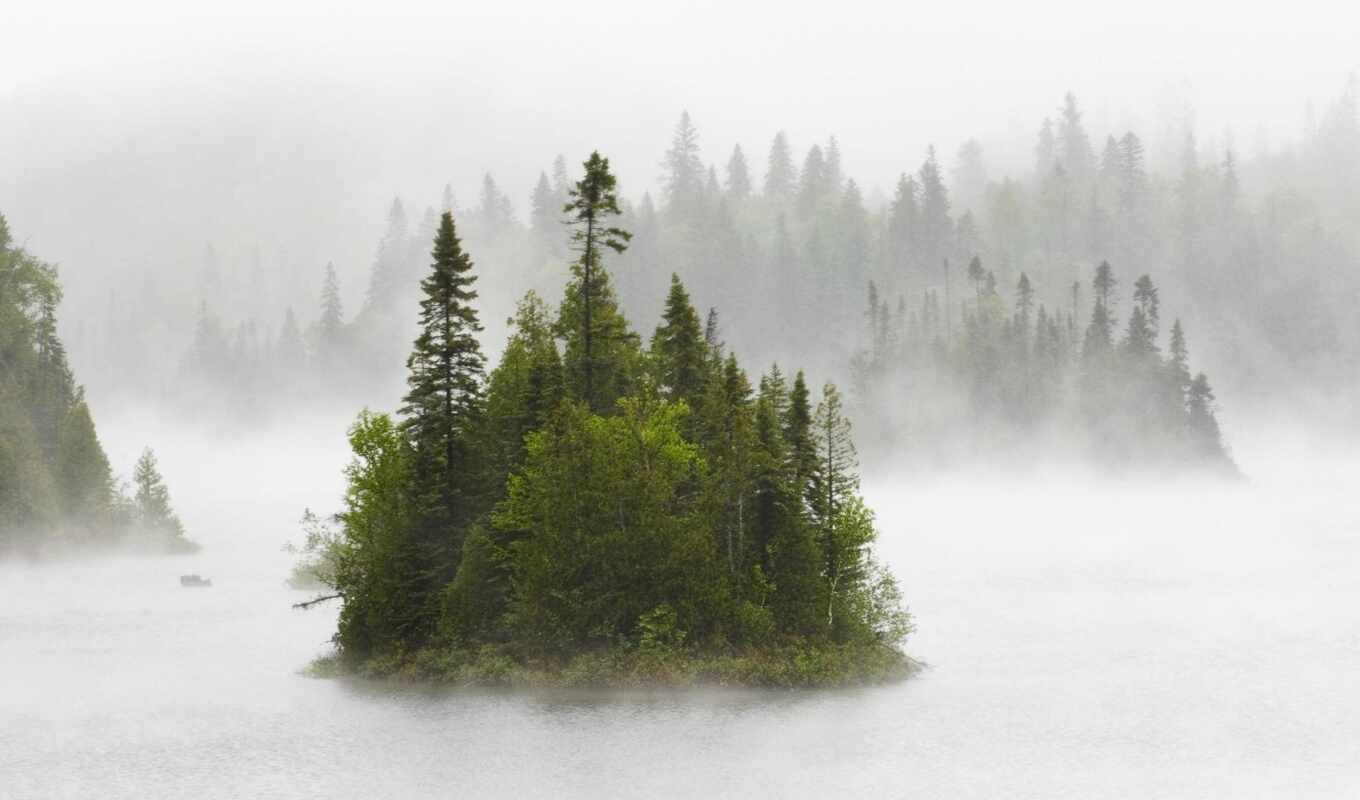 lake, Canada, island, fog, fore, phentol