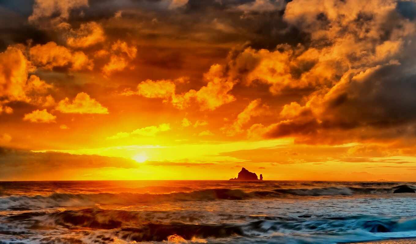 nature, sky, sunset, beach, sea, rocks
