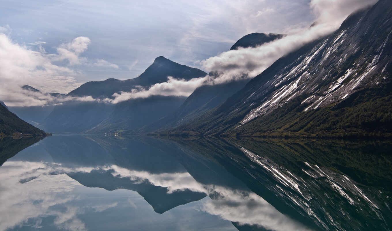 озеро, ipad, отражение, норвегия, фоны, норвегии, oblaka, norwegian, горы, западная, фьорды