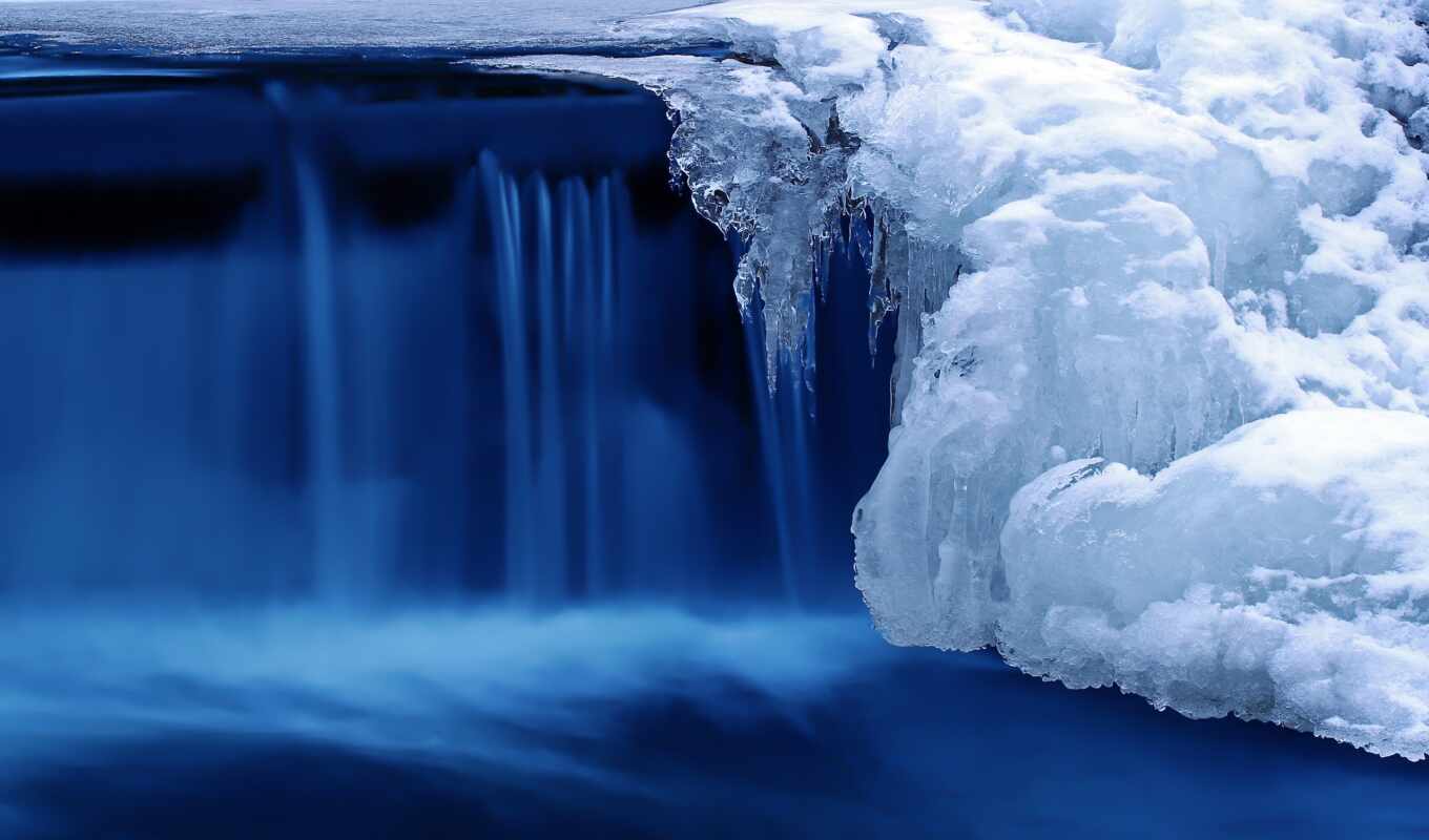 природа, лед, снег, winter, река, водопад