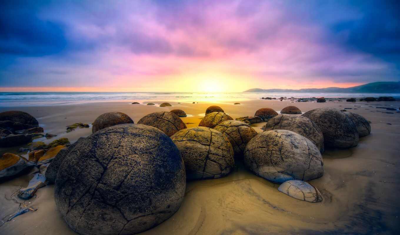 природа, камень, new, пляж, rock, песок, zealand, валун