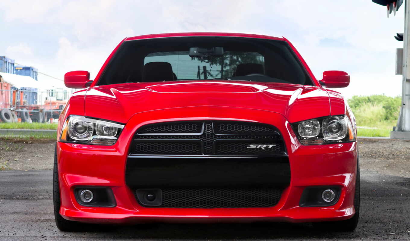 red, auto, tuning, dodge, charger, srt, against, cars