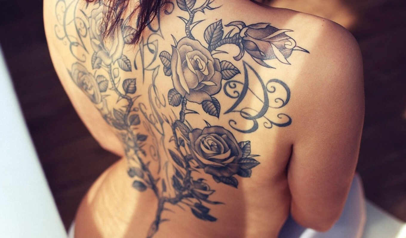 girl, tattoo, female, back, tat