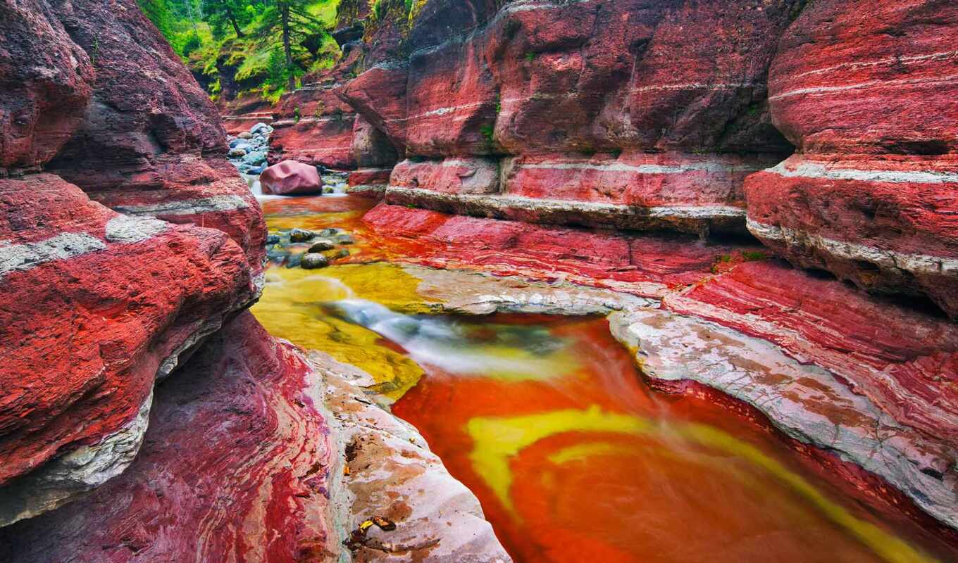 lake, red, rock, Canada, park, national, canyon, water, openarium
