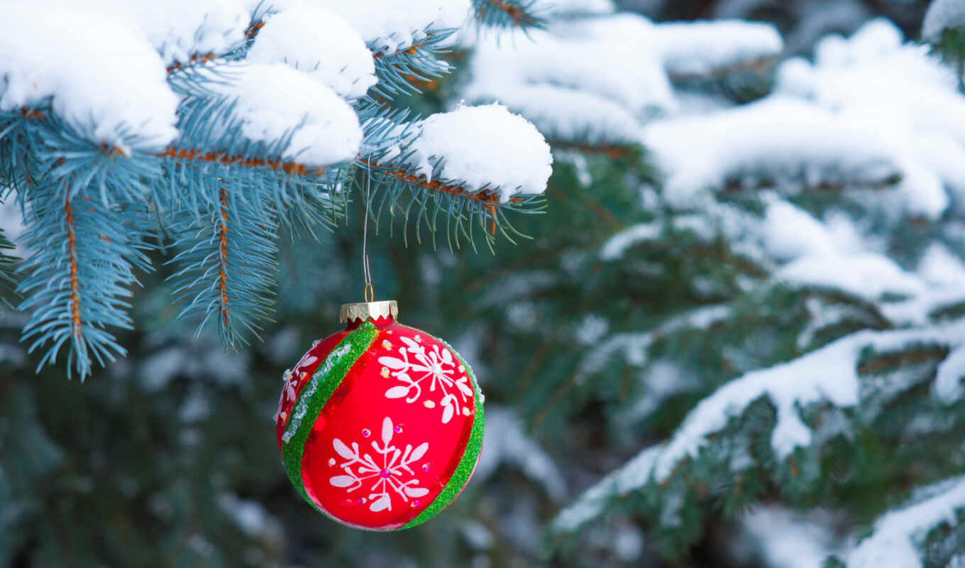 snow, winter, branch, ball, status, new year, hang, Christmas tree, miro, surround, elochnyi