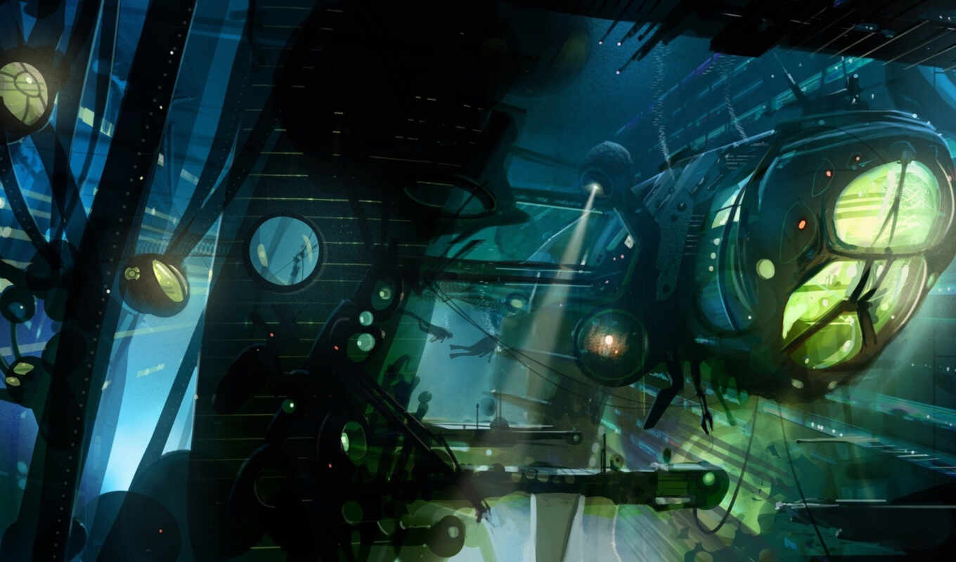 картинка, корабль, water, under, подводный, прожектора, аквалангисты, военный корабль