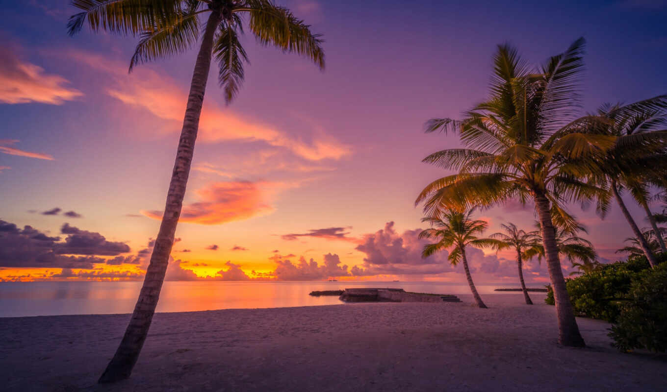 sunset, ocean, maldives