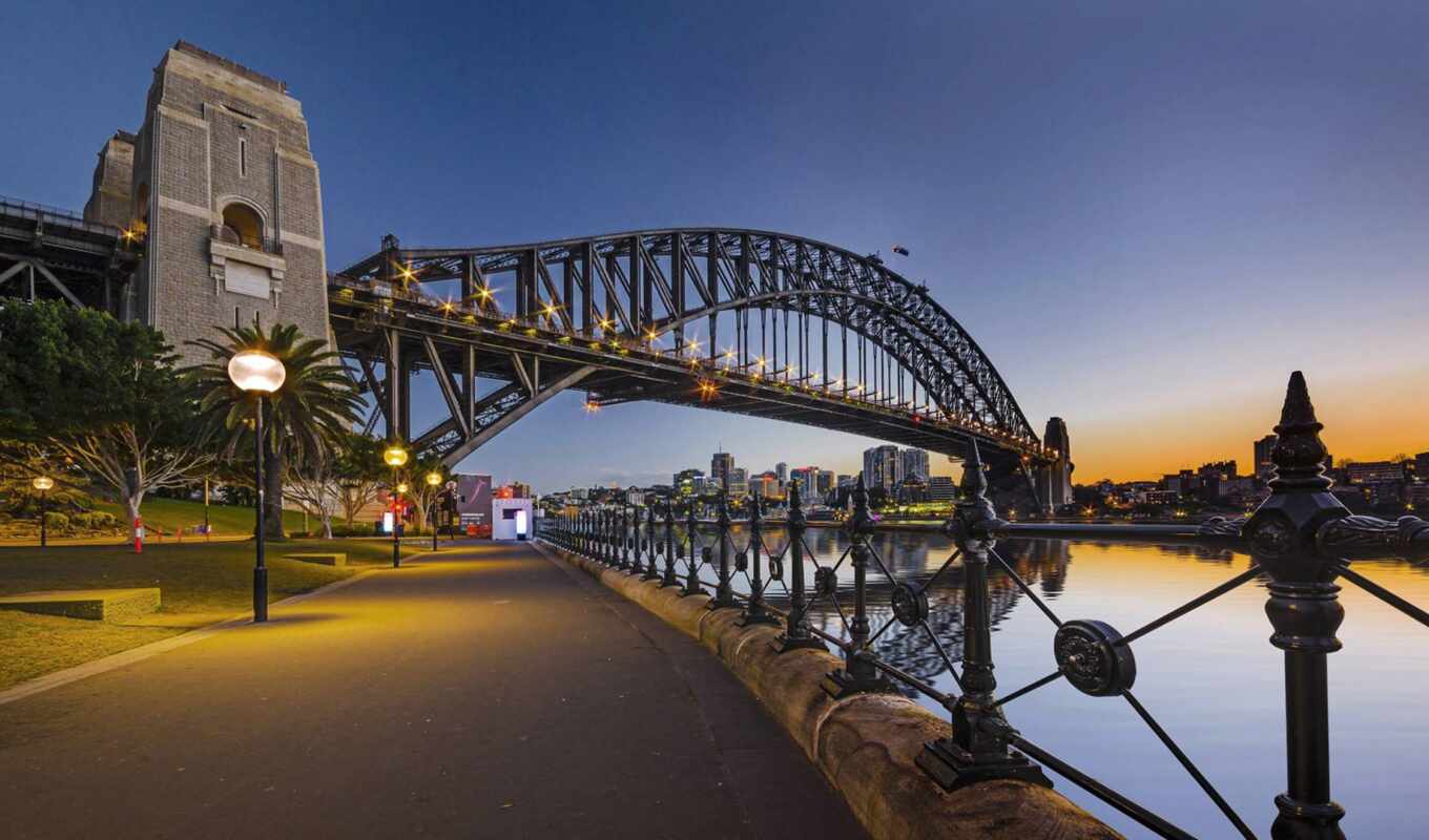 sunset, water, Bridge, cityscape, architecture, Australia, sydney, river