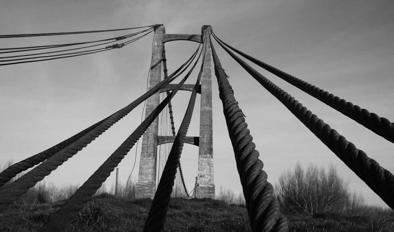black, white, мост, веревка