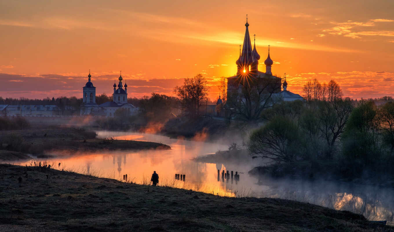 landscape, россия, church, рассвет, dunilovyi, cerkvushka, площадь, туман, ивановская, journey, davyd