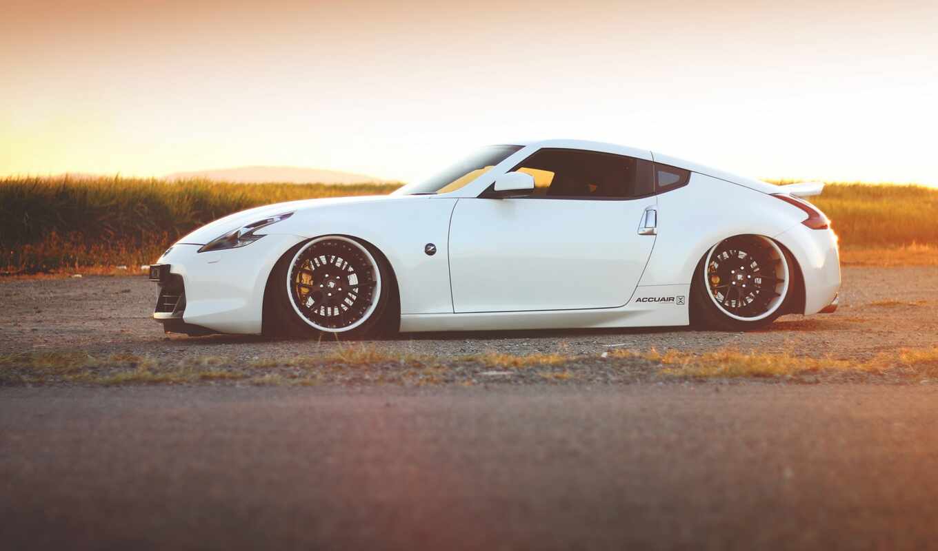 white, car, tuning, nissan, position