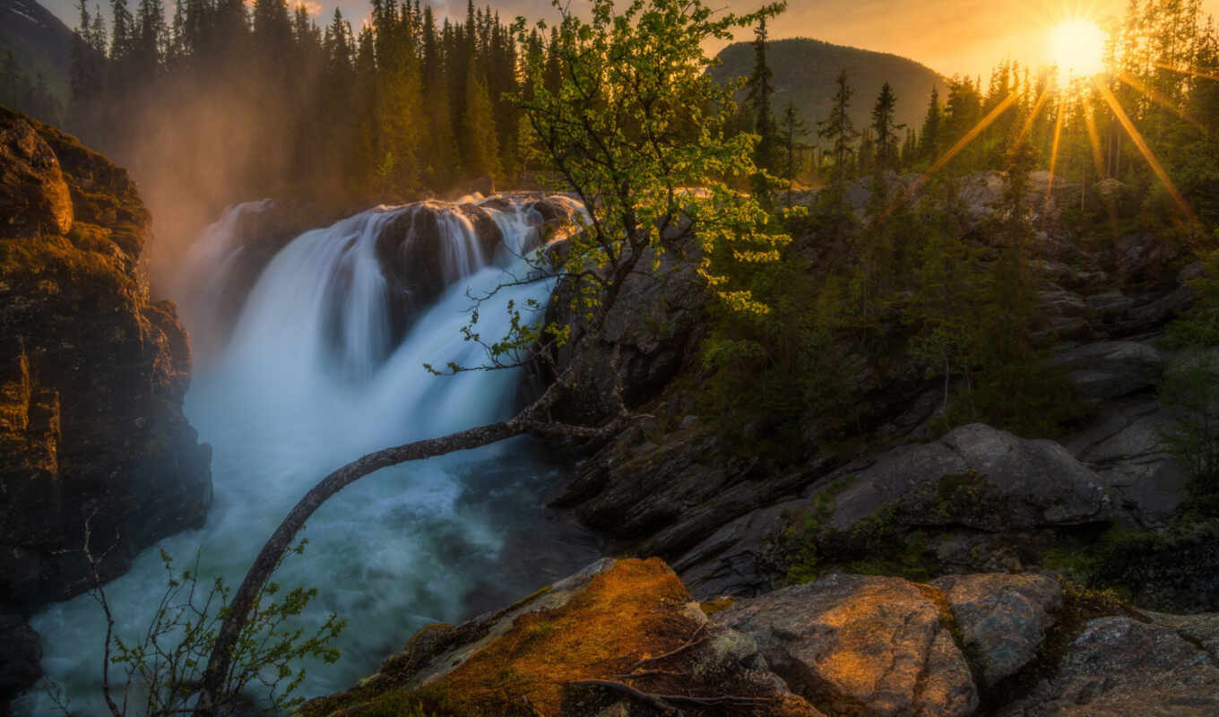 lens, sunset, waterfall, Norway, even, pentax, norwegian, fore