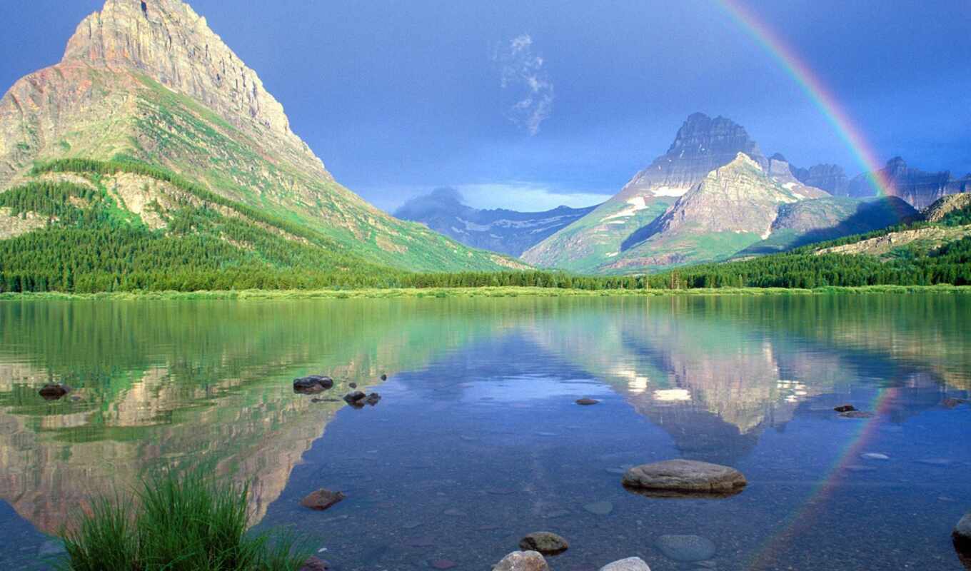 lake, light, rainbow, hotel, world, glacier, many, rainbows, fast