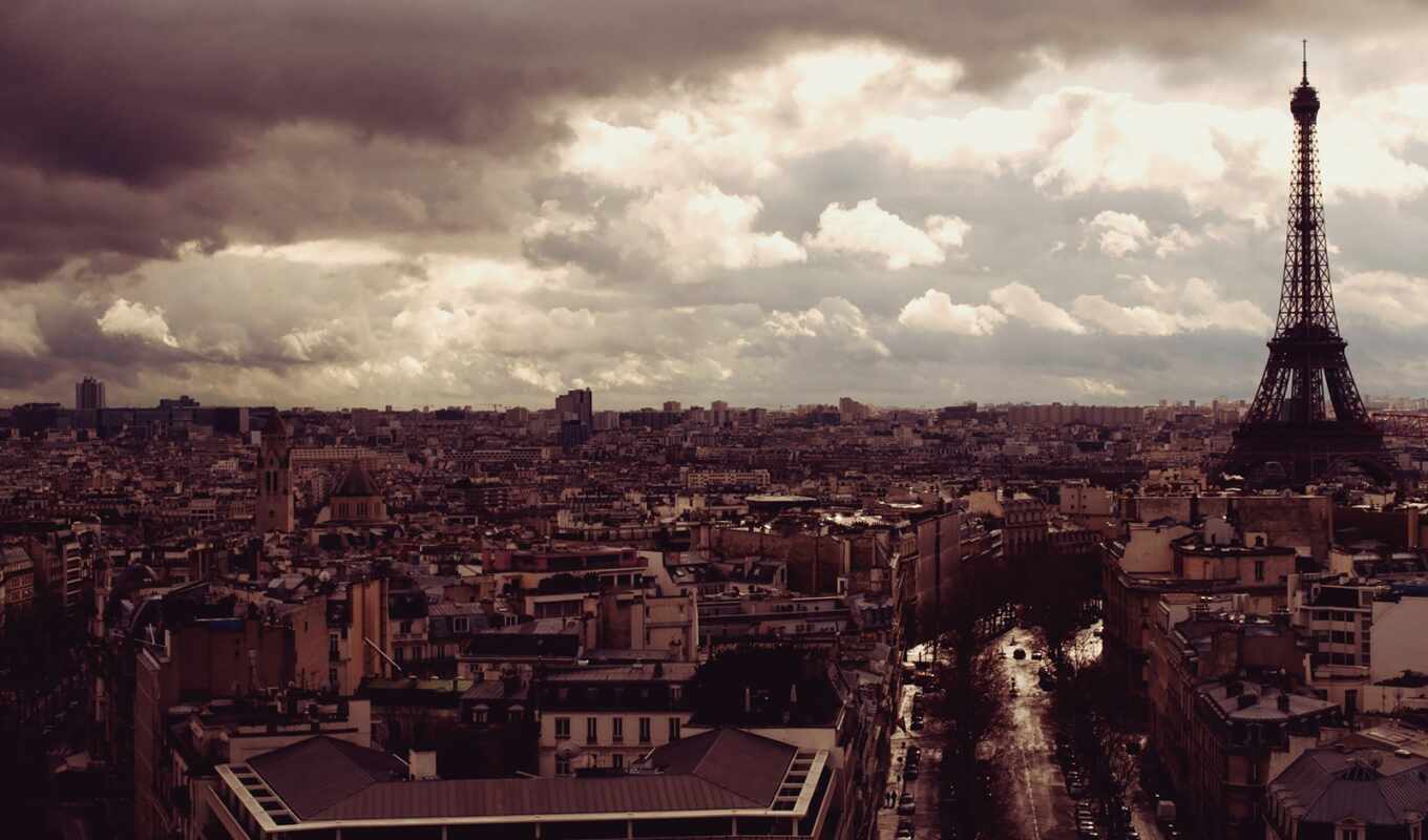 взгляд, город, франция, париж, top, облако, башня, eiffel