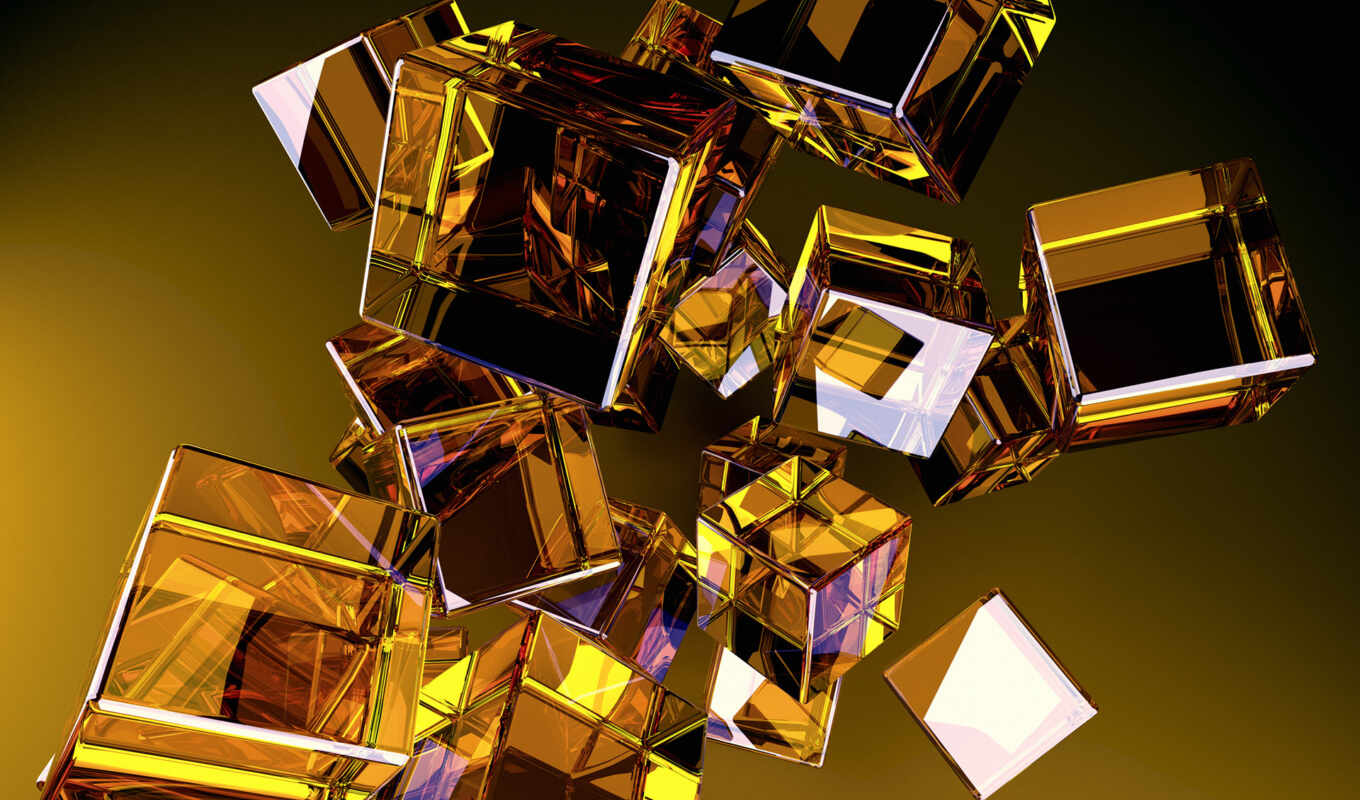 desktop, different, glass, abstraction, abstract, cubes, view, yellow, cubes, glass