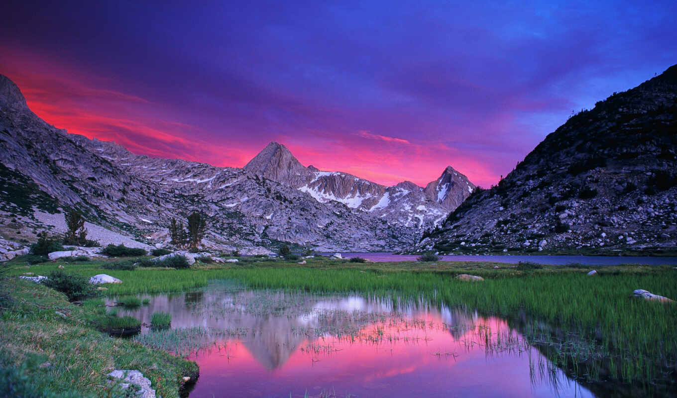 lake, with, sunset, california, evolution, park, national, valley, canyon, kings