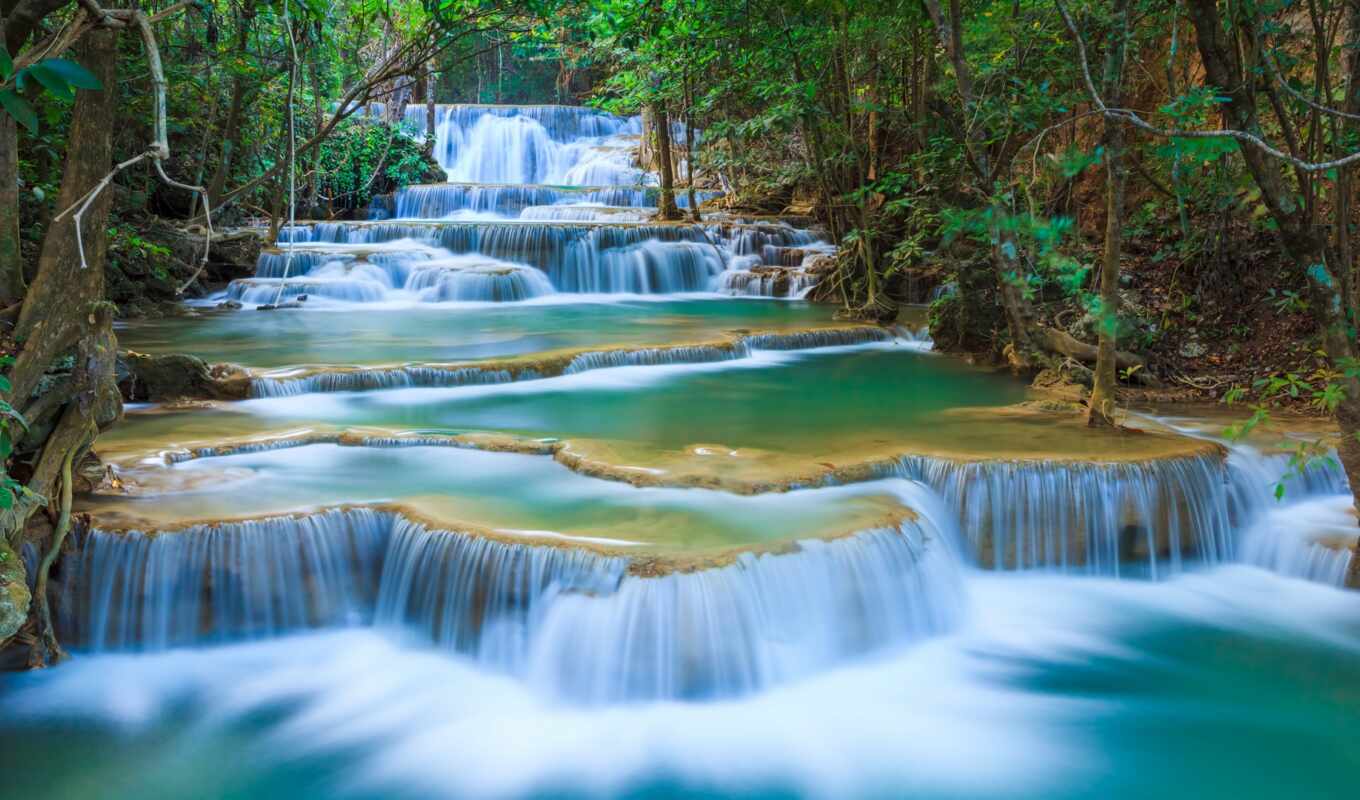 park, водопад, national, thai, эра