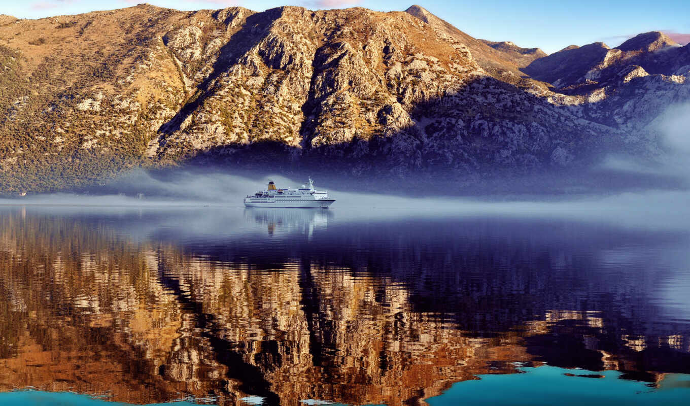 nature, sky, ship, water, mountain, landscape, beautiful, among, bay, Montenegro, kotor
