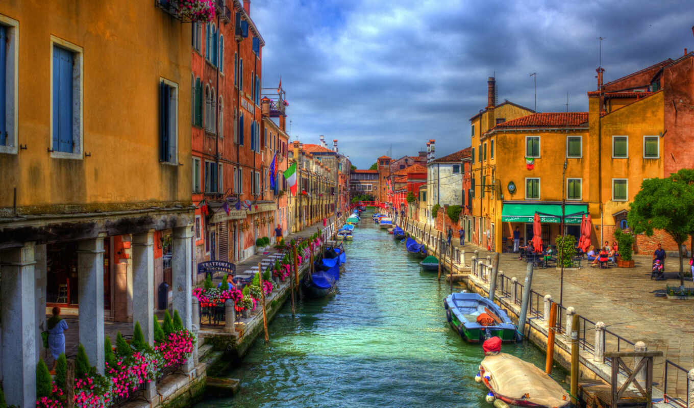 картинка, дома, канал, water, улица, города, italian, cvety, venezia, венеции