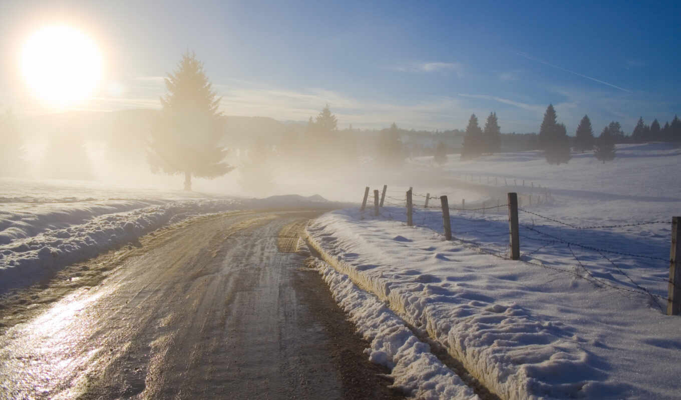 nature, sky, landscapes-, snow, winter, road, roads, free, asphalt, trees, winter