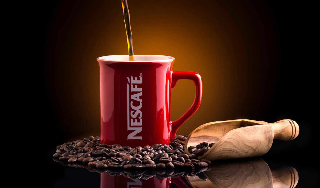 coffee, circle, grains, cup, reflection, scoop, nescafe