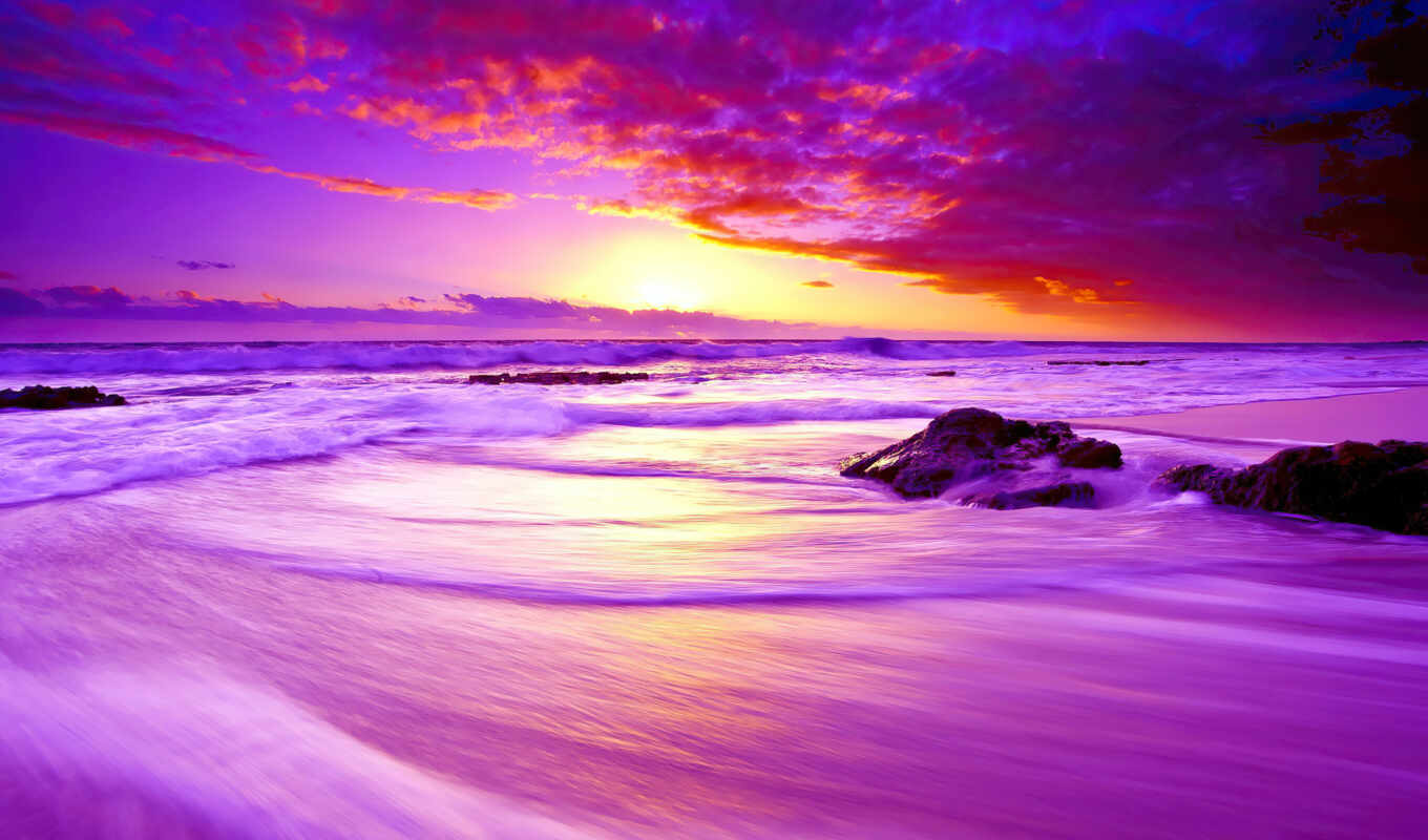 sky, free, purple, sunset, beach, big, sea, high - quality, screensaver, kraioly i