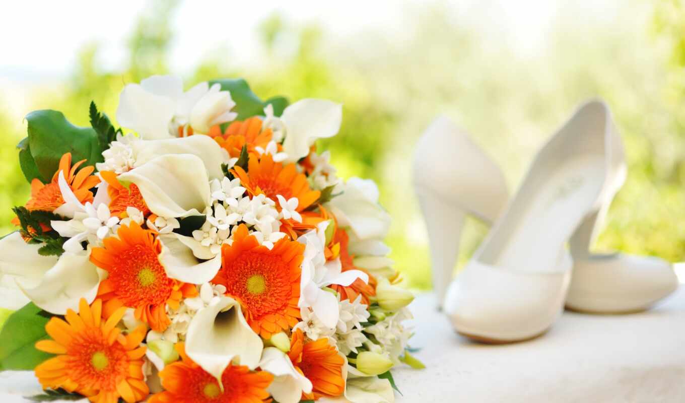 orange, bouquet, wedding