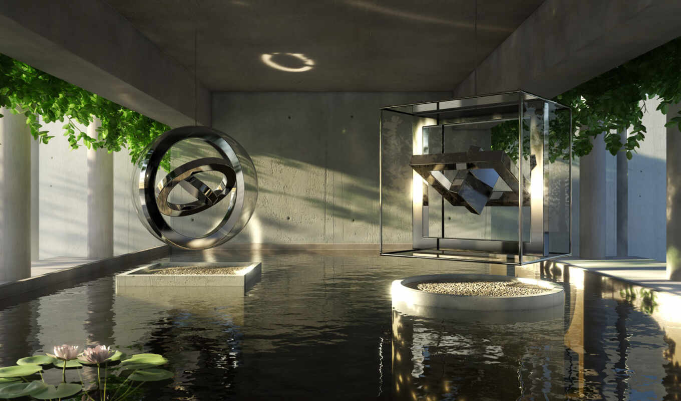 room, water, swimming pool, futuristic