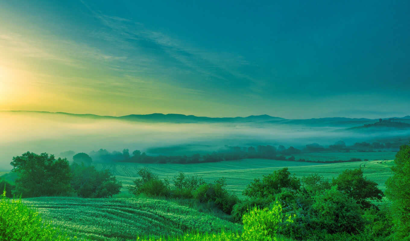 landscape, утро, hill, туман, natural, долина, словарь