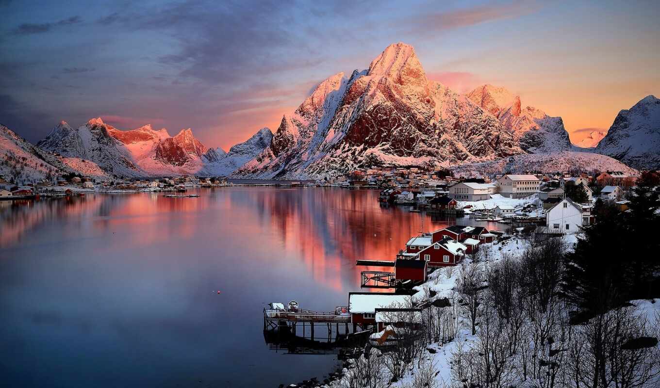 природа, лист, снег, winter, гора, landscape, norwegian