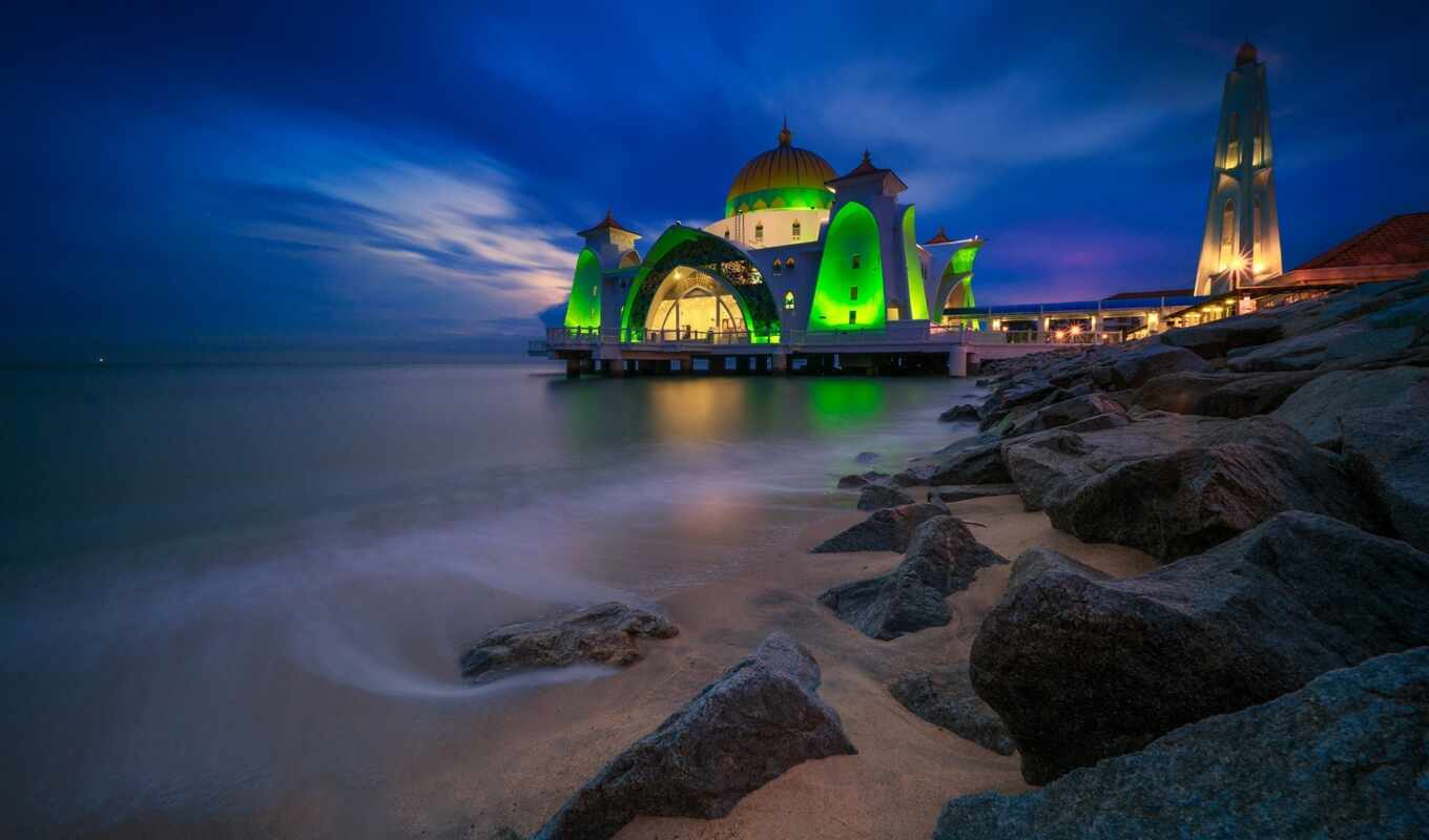 mosque, strait, malacca