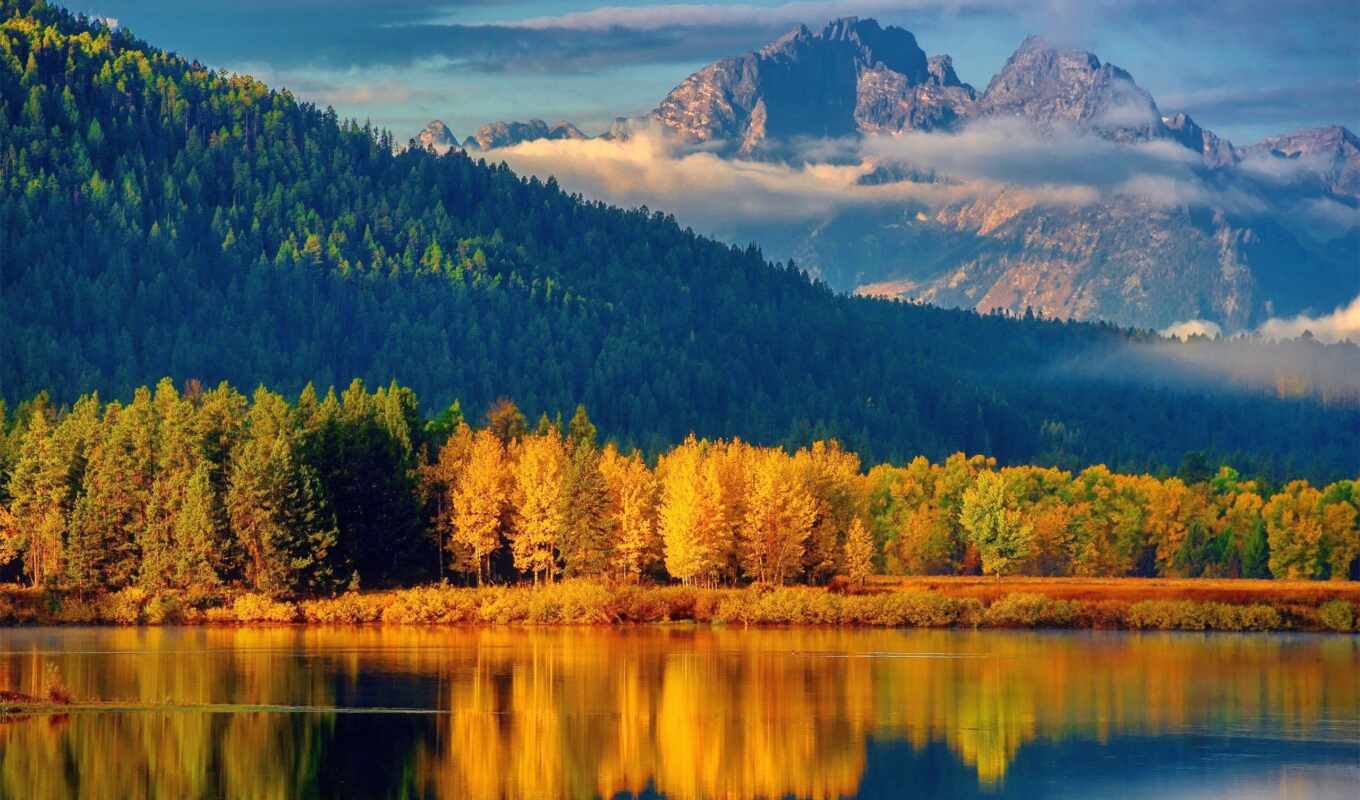 озеро, пейзажи -, лес, смотреть, осень, осенние, река, everything, горы