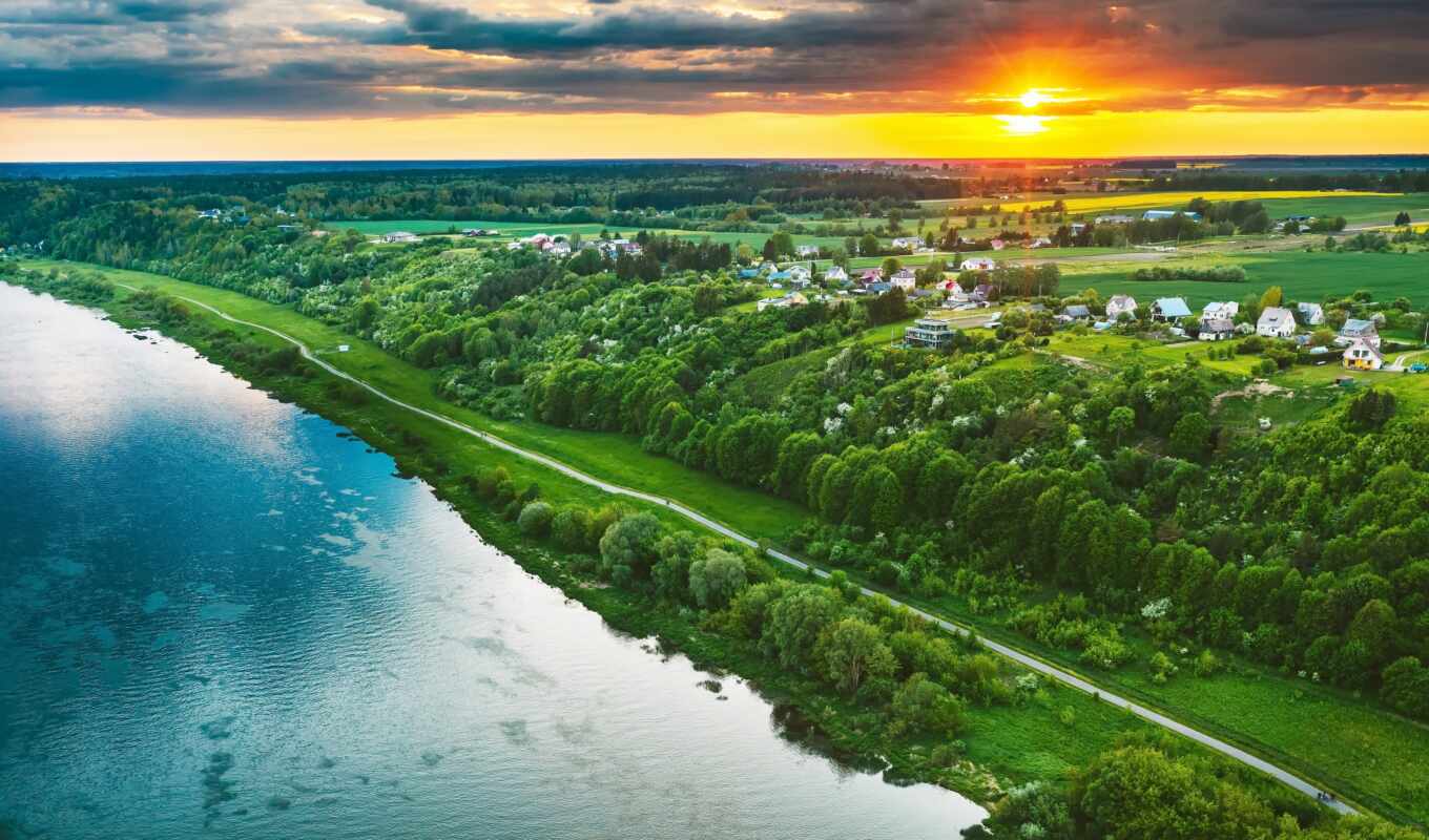 nature, sunset, sunrise, field, river, sunrise, the first, Lithuania, Kaunas