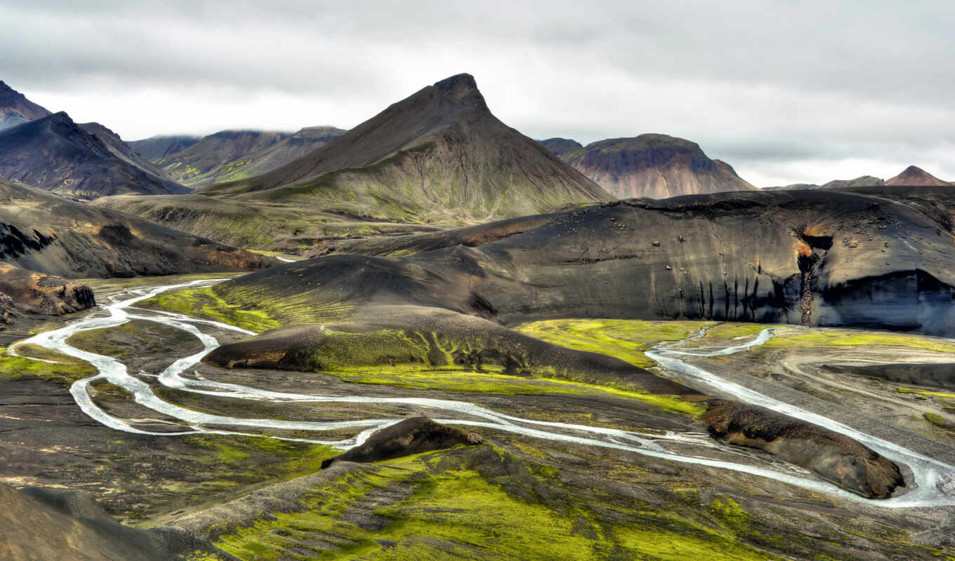 природа, самые, река, iceland, долина, исландии, горы