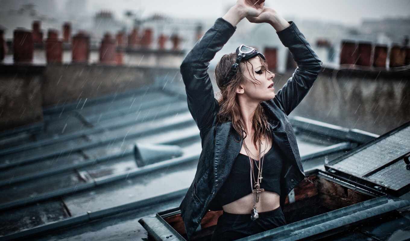 girl, rain, window, situation, mood, roof, decoration, magdalenon