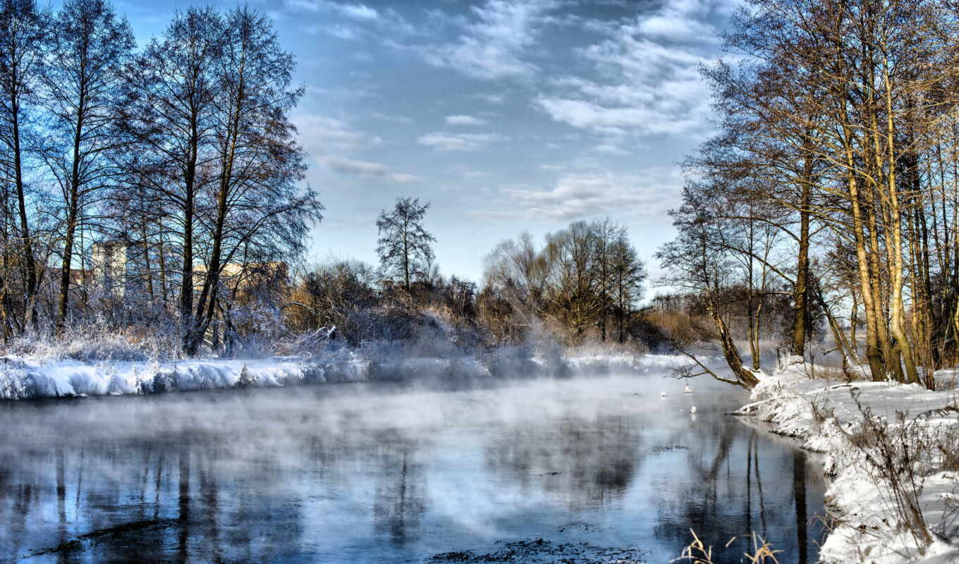 nature, sky, landscapes-, picture, beautiful, winter, landscape, river, trees, winter, the river
