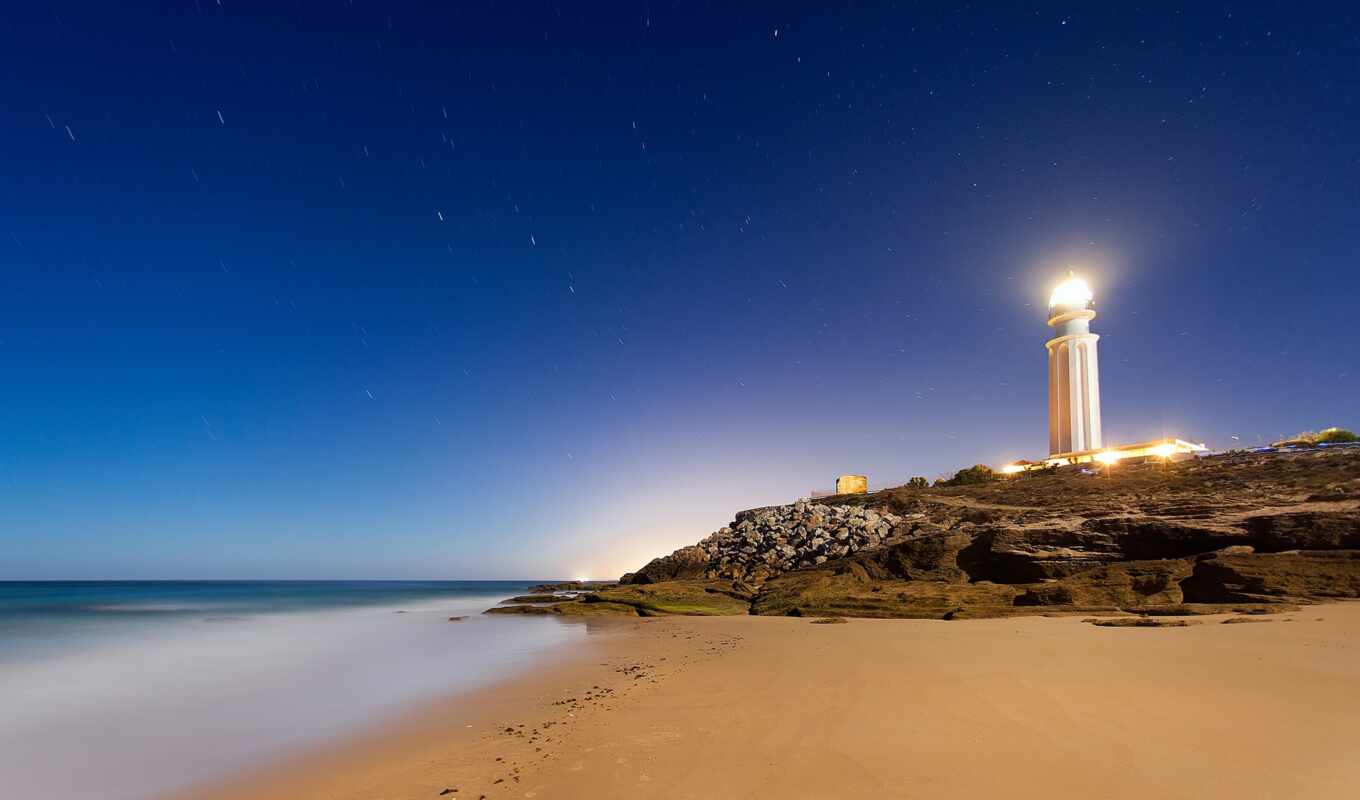night, sandbox, beach, architecture, lighthouse, country, see, photo wallpapers