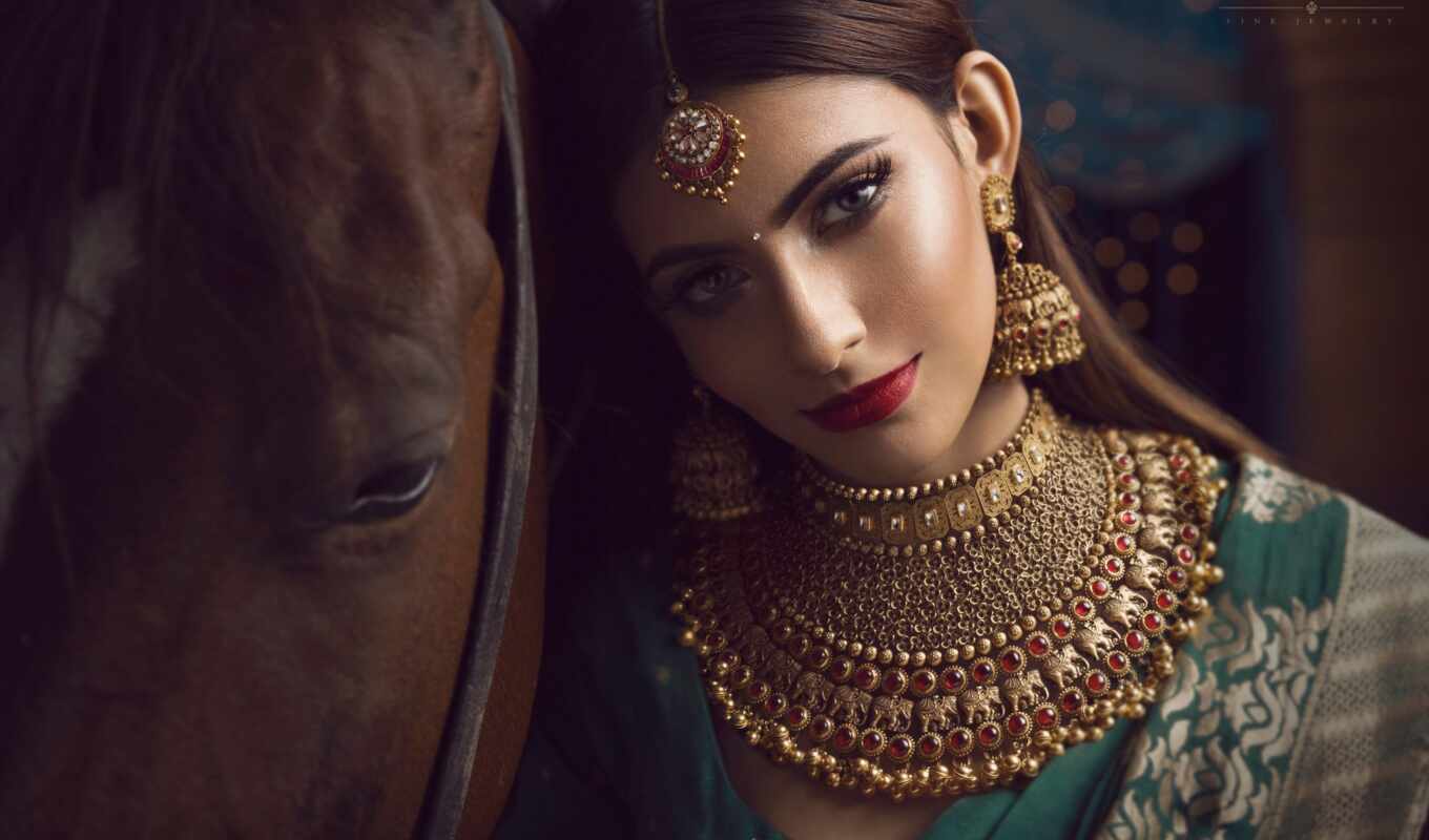девушка, лошадь, глаза, модель, смотреть, макияж, jewelry