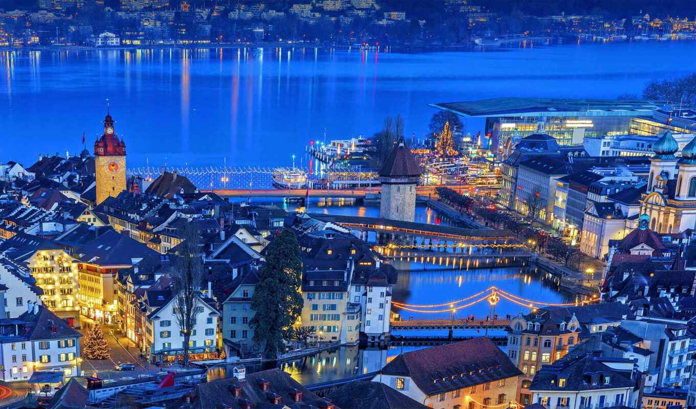 christmas, швейцария, town, lucerne, illuminate
