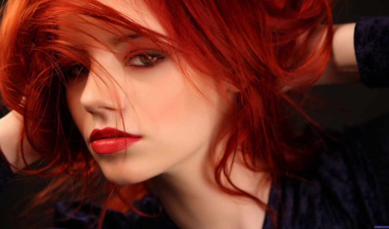 girl, red, hair, lipstick