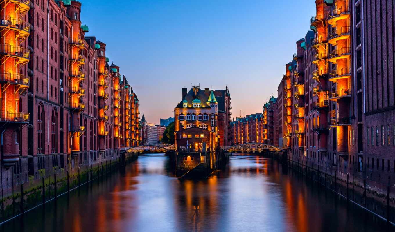 city, evening, Bridge, hotel, loaded, Hamburg