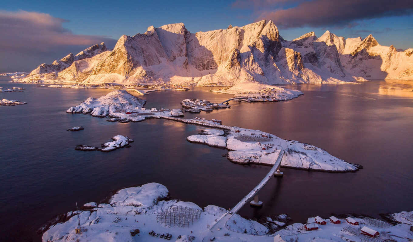 winter, mountain, landscape, island, village, Norway, natural, rate, id, pure, Lofoten islands