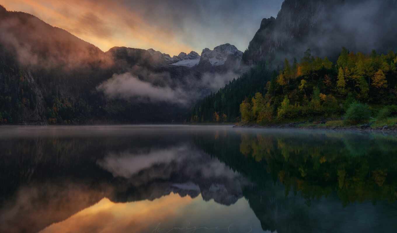 lake, forest, mountain