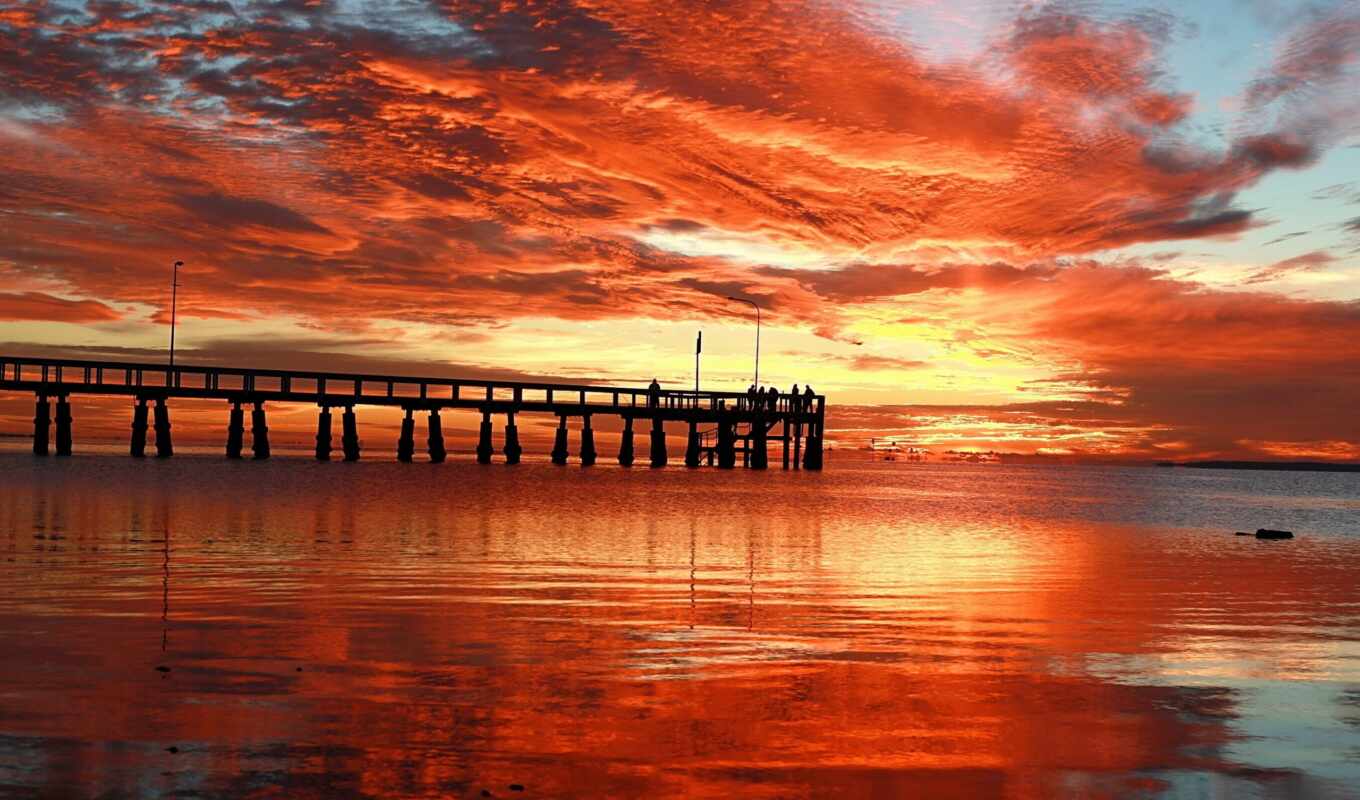 небо, текстура, закат, вечер, море, pier, облако, оранжевый